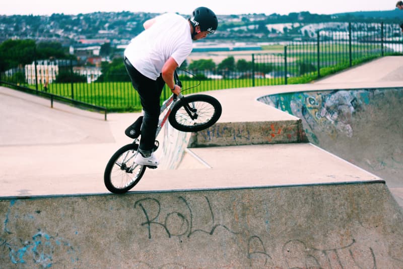 riding bmx with protec helmet