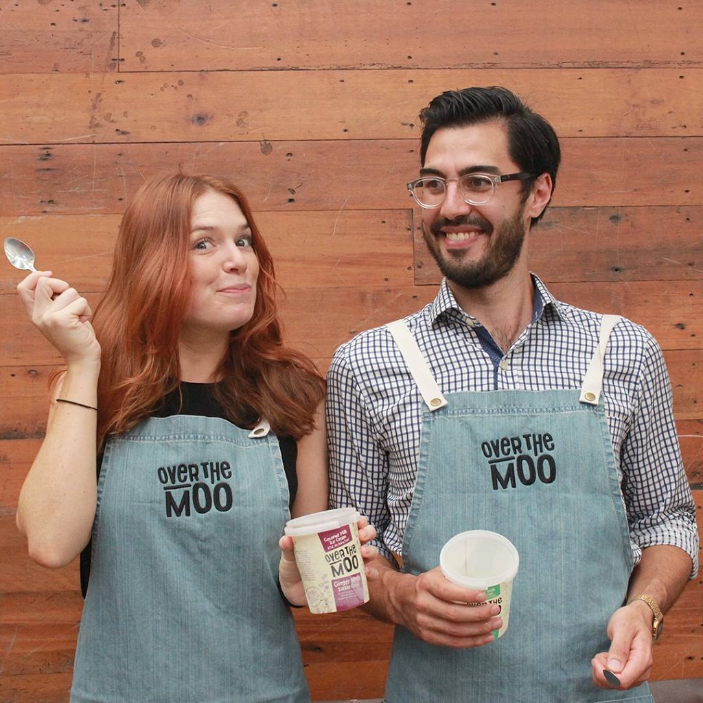 waiter and waitress wearing blue working uniform