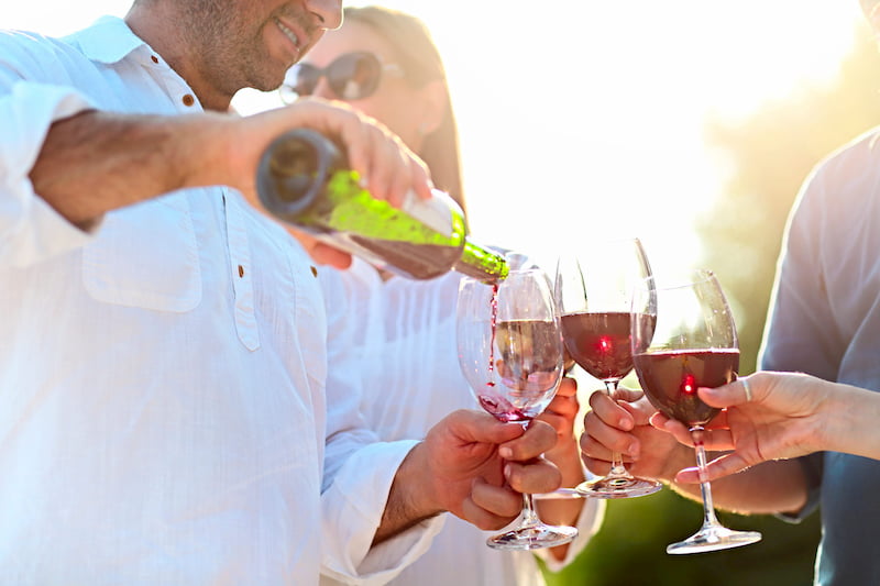 people drinking wine at an outdoor party