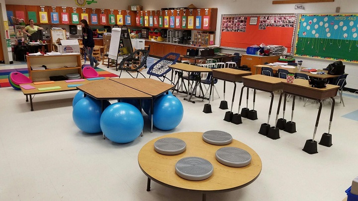 Classroom with flexible seating chairs