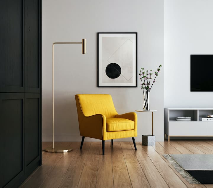 vinyl flooring armchair and frames in hallway