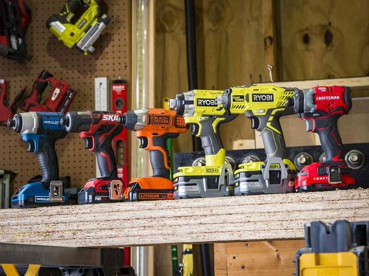 close-up of cordless power tools