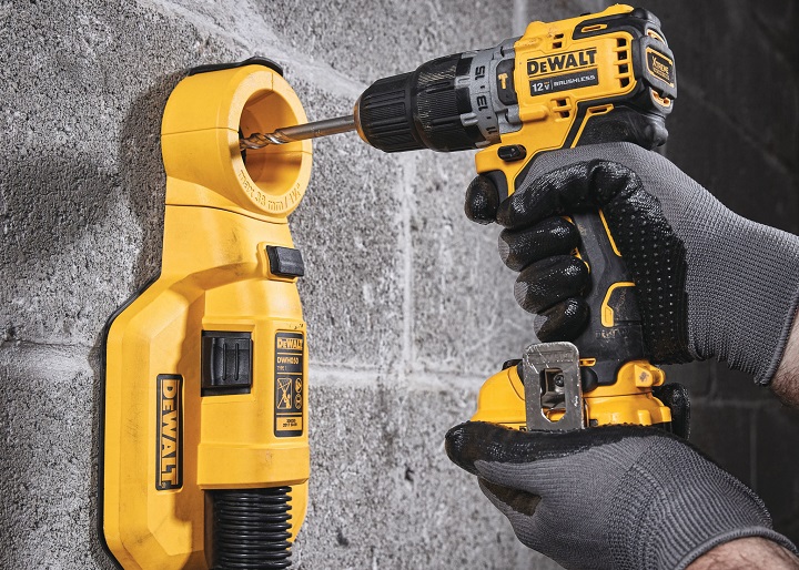 Close-up of working with dewalt corldess screw driver