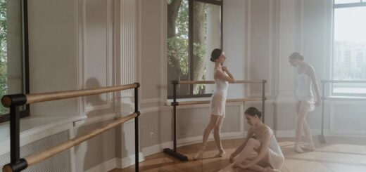 picture of three ballerinas in a dance studio