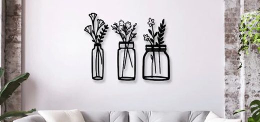 acrylic laser cut vase flowers on wall