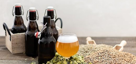 glass and bottles of homebrew beer