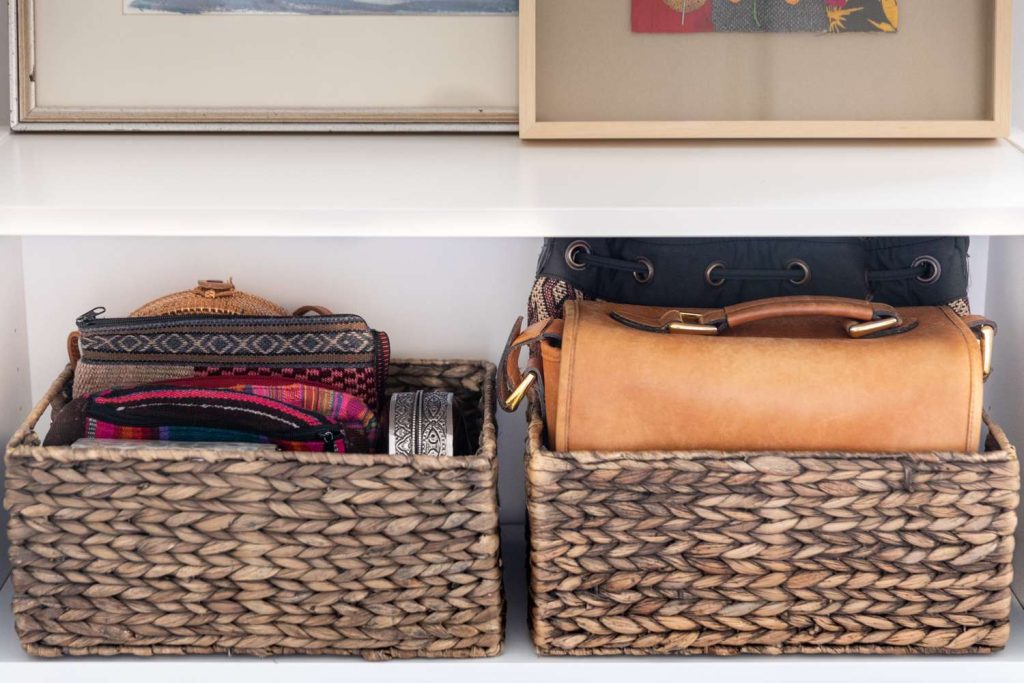 storage baskets in the hallway
